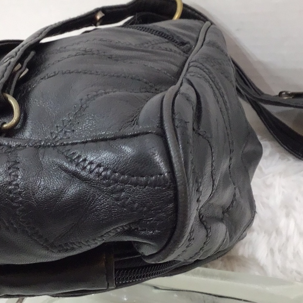 Patchwork black leather convertible backpack - image 10